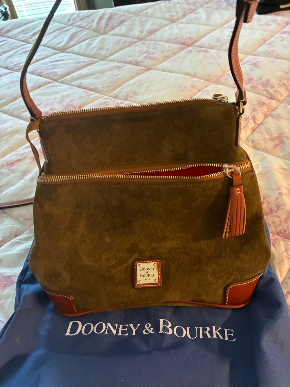 D&B Brown Suede Shoulder Bag with  wallet/wristlet and dust bag